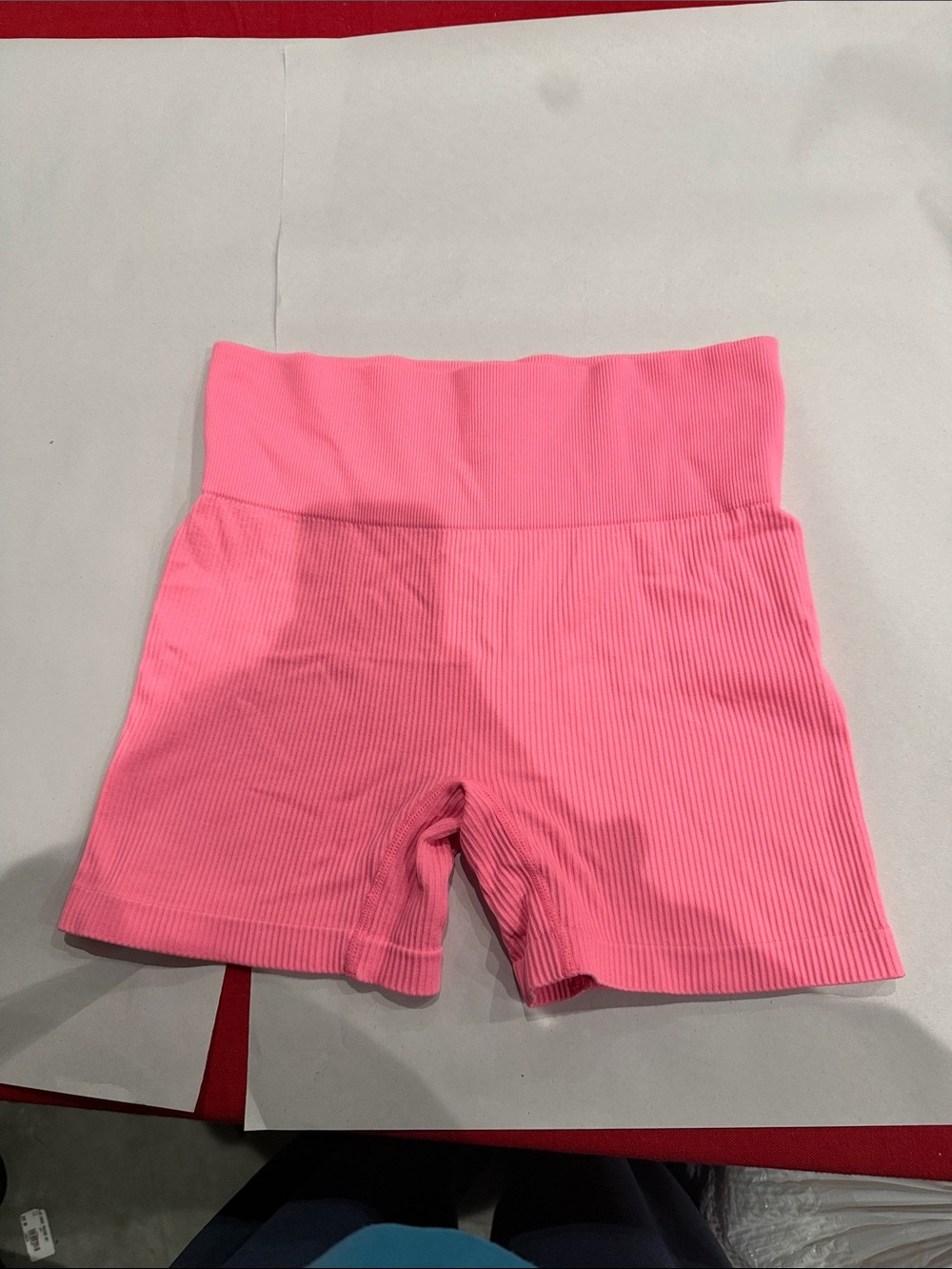 Colsie Ribbed High-Waist Bike Shorts in Bright Pink